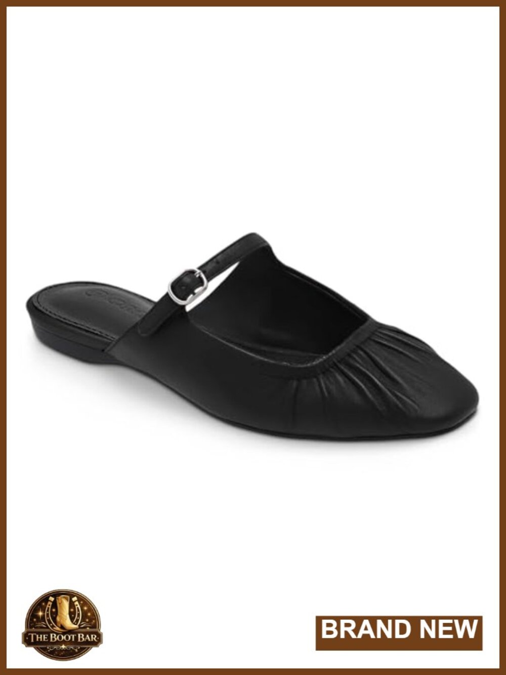 Coutgo Women's Closed Toe Pleated Mary Jane Mules PU Leather
